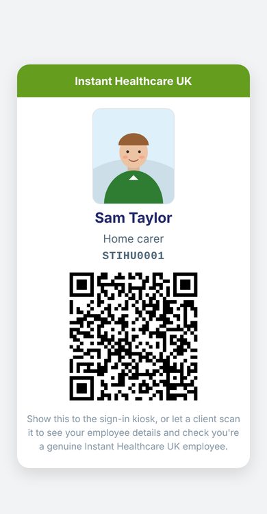 Ronove app – Digital ID badge with QR (demo data)