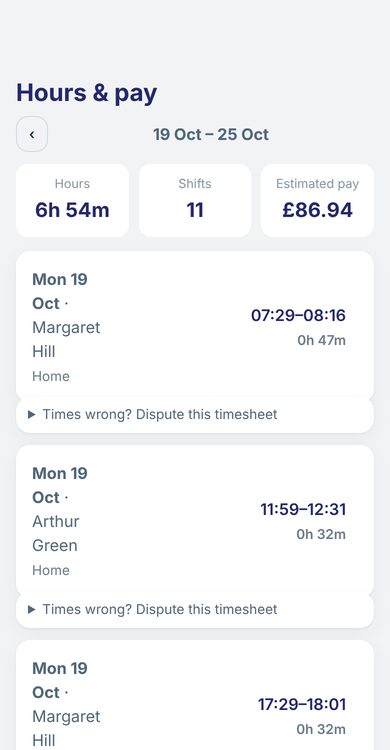 Ronove app – Hours and digital timesheets (demo data)